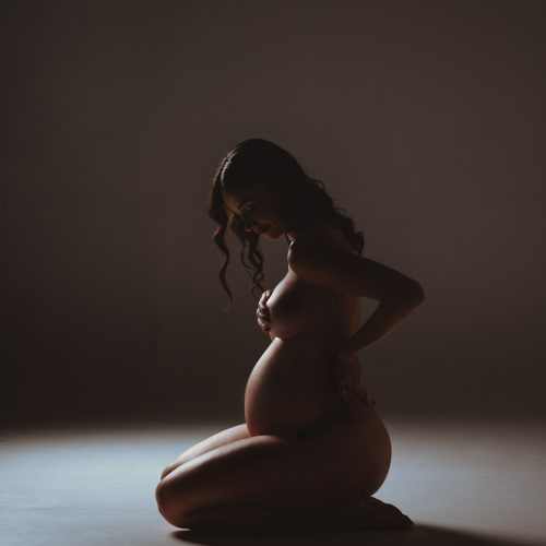 Imagen de embarazo en estudio – fotografía artística de futura mamá